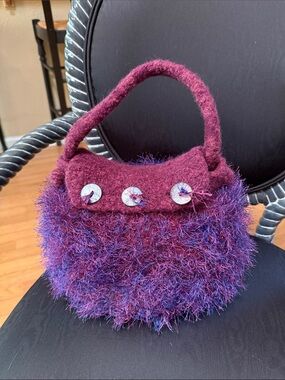 Handknit Felted Handbag, cute button detail, New